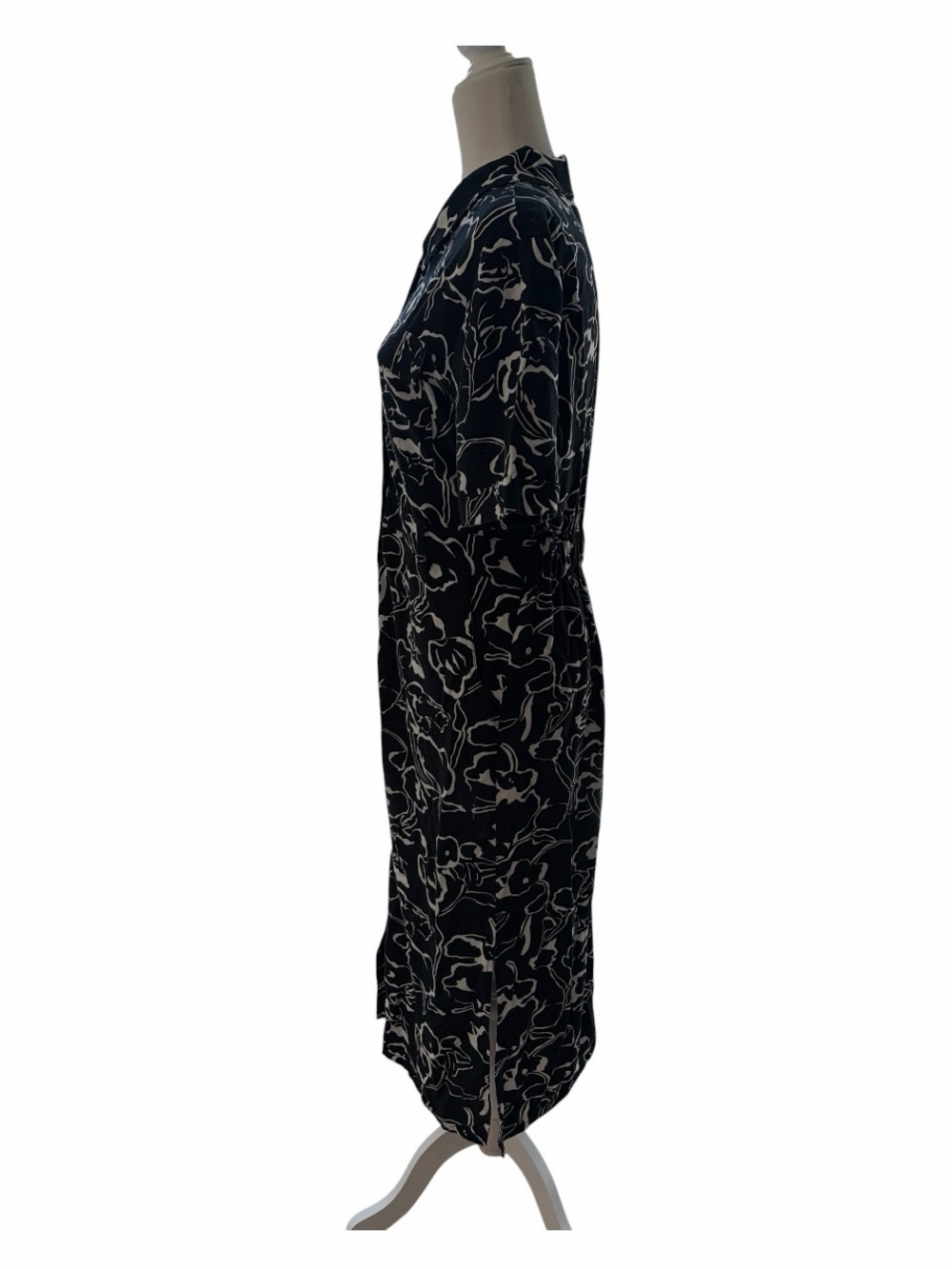 MELLODAY Black & White Floral Abstract Print Midi Shirt Rayon-Linen Blend Dress - Picture 6 of 11